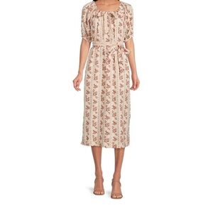 A Loves A Floral Midi Dress Scoop Neck Pink Women’s Size XL Short Puff Sleeve